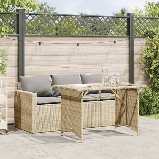 2-piece garden furniture set with cushions, beige, polyrattan