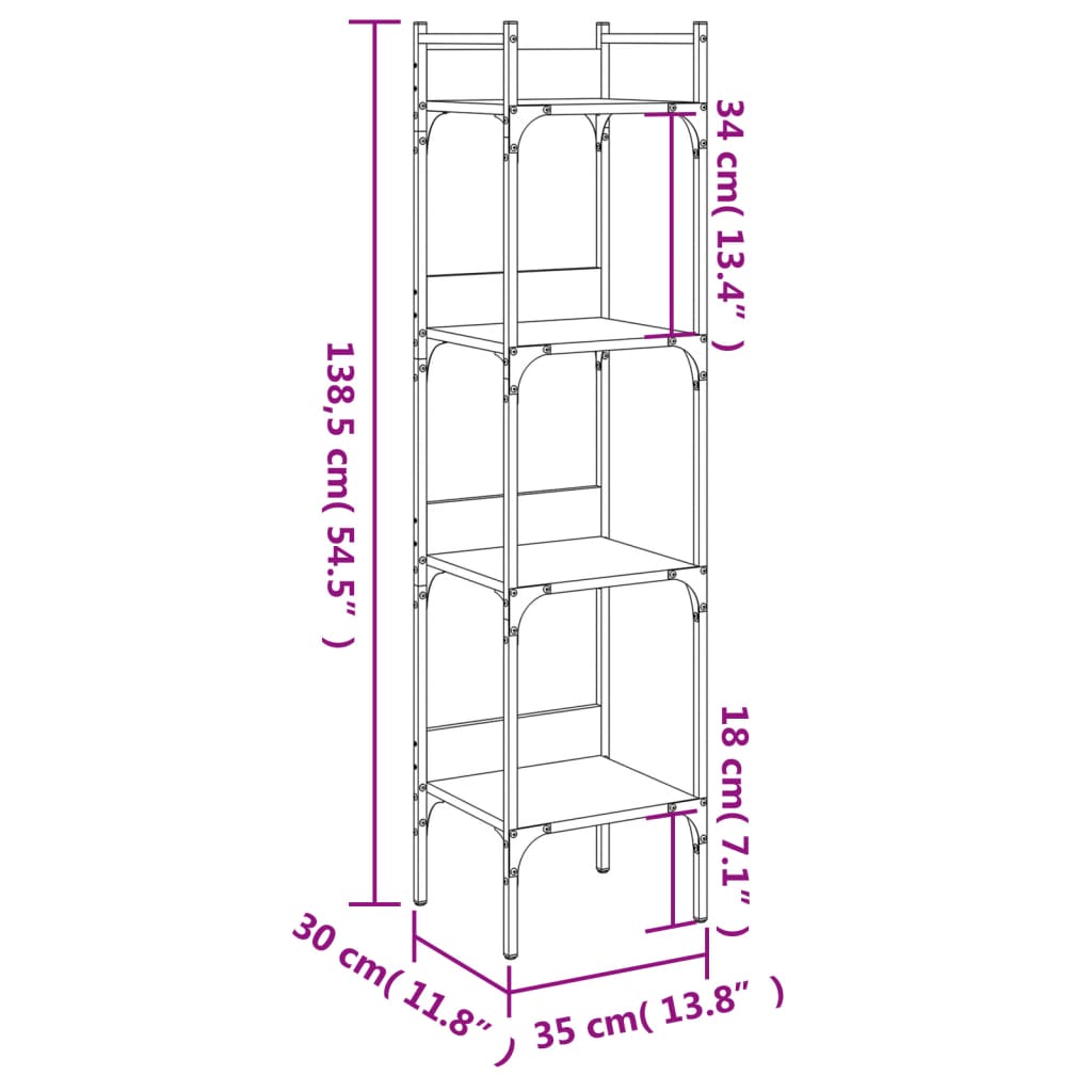 4-tier bookcase, sonoma gray 35x30x138.5 cm engineered wood