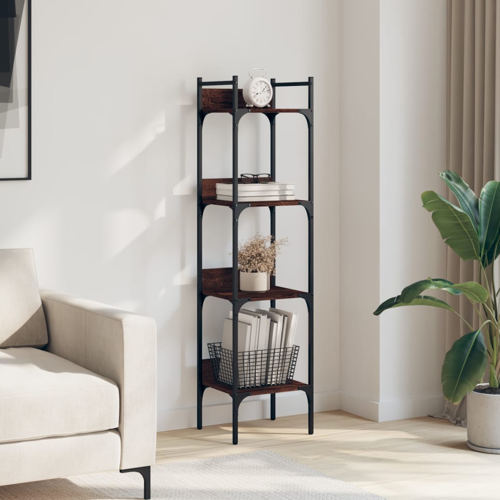 4-tier bookcase, brown oak, 35x30x138.5 cm, processed wood