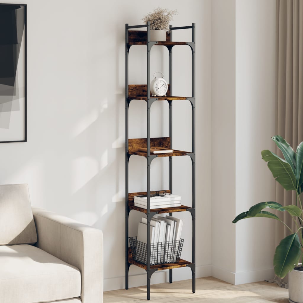 5-tier bookcase smoked oak 35x30x174 cm processed wood