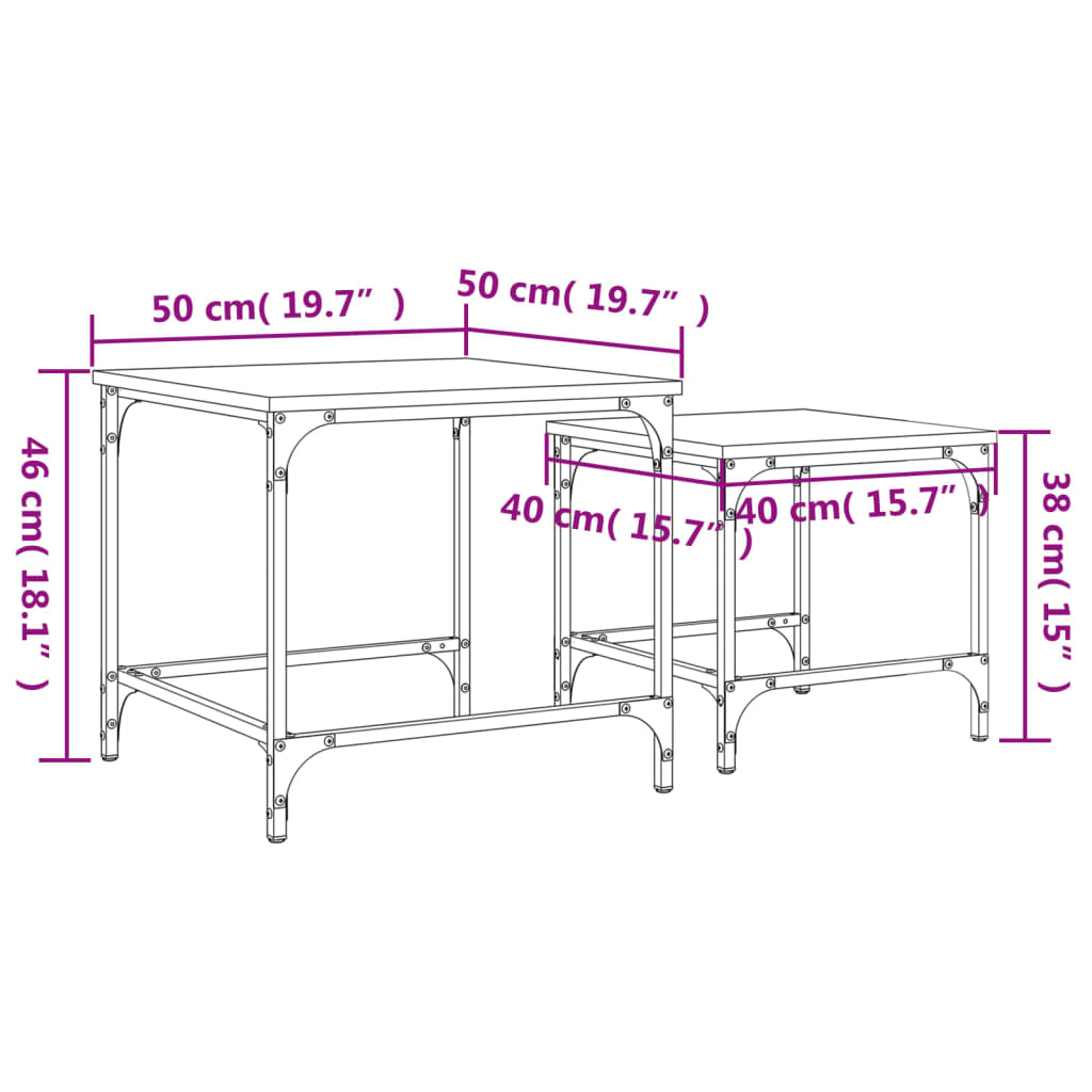 Stackable coffee tables, 2 pcs, smoked oak, engineered wood