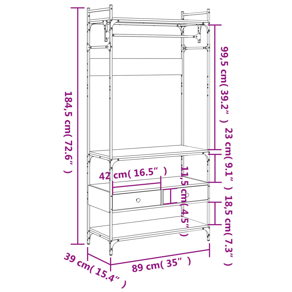 Wardrobe with drawers sonoma oak 89x39x184.5 cm composite wood