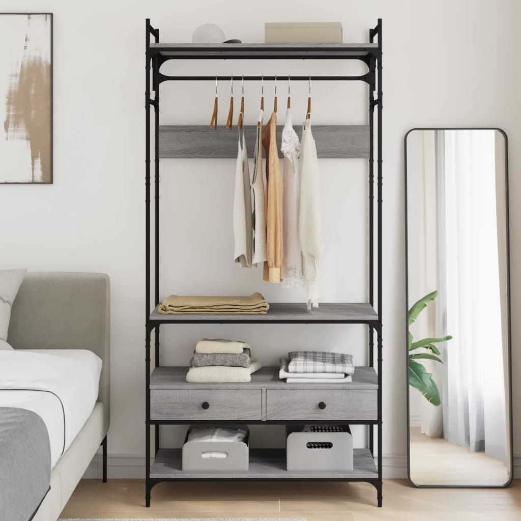 Wardrobe with drawers, sonoma grey, 89x39x184.5 cm, composite wood