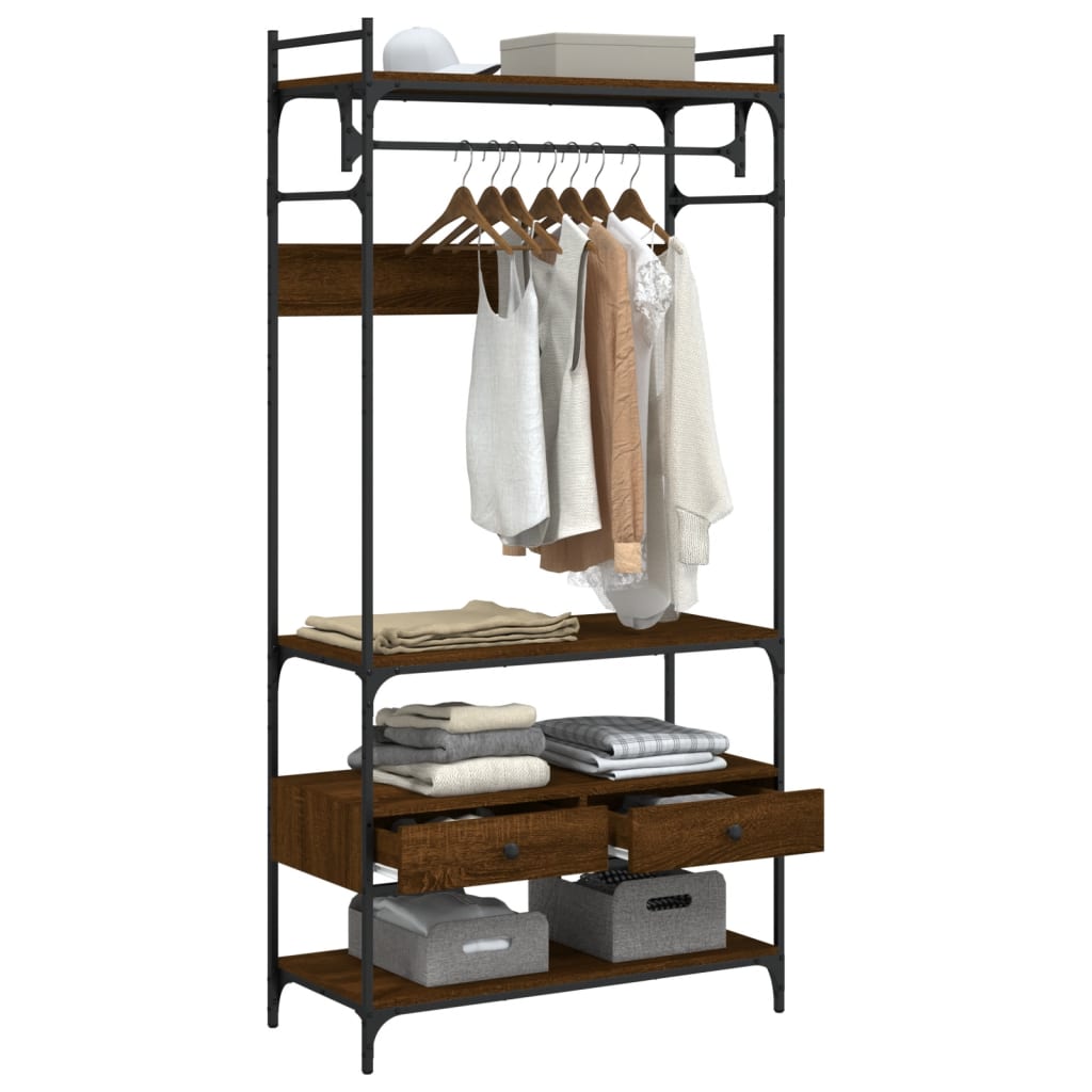 Wardrobe with drawers, brown oak, 89x39x184.5 cm, composite wood