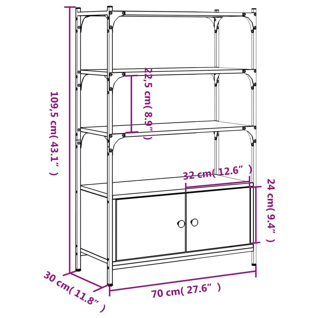 3-tier bookcase, sonoma oak, 70x30x109.5 cm wood