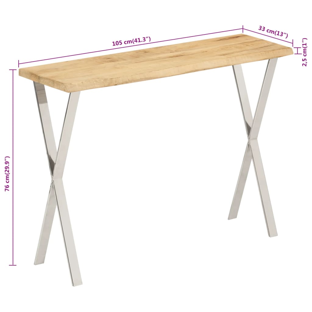 Console table, natural edges, 105x33x76 cm, solid mango wood