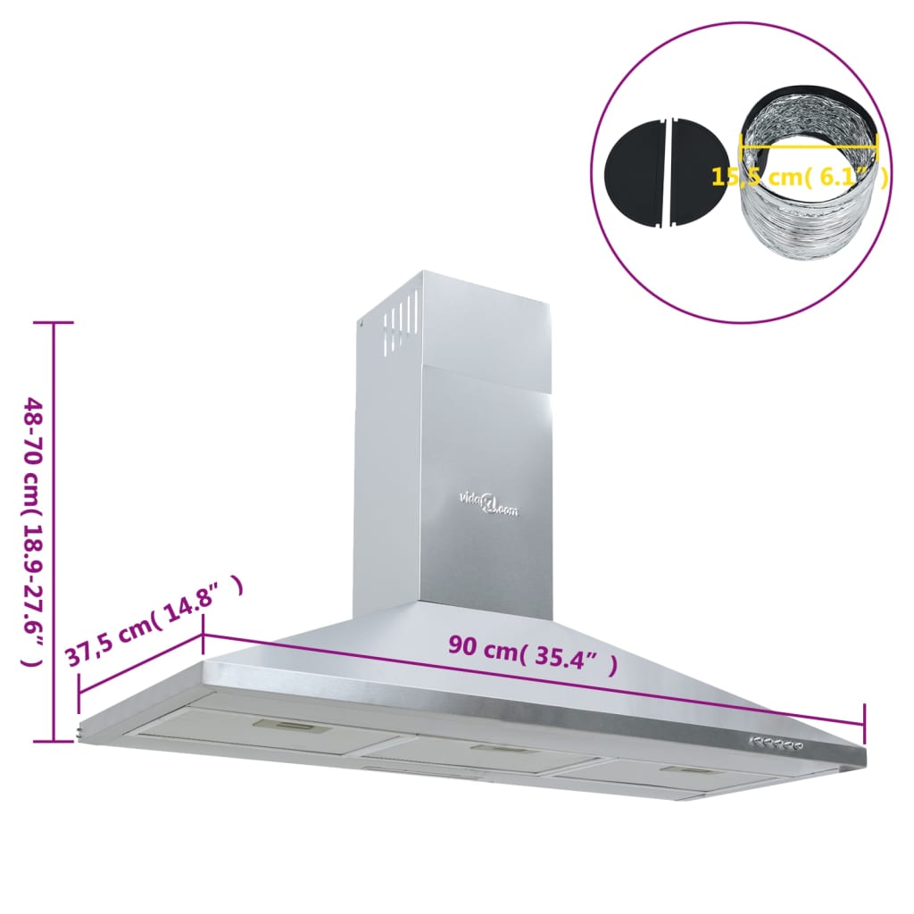 Cooker hood, 90 cm, stainless steel