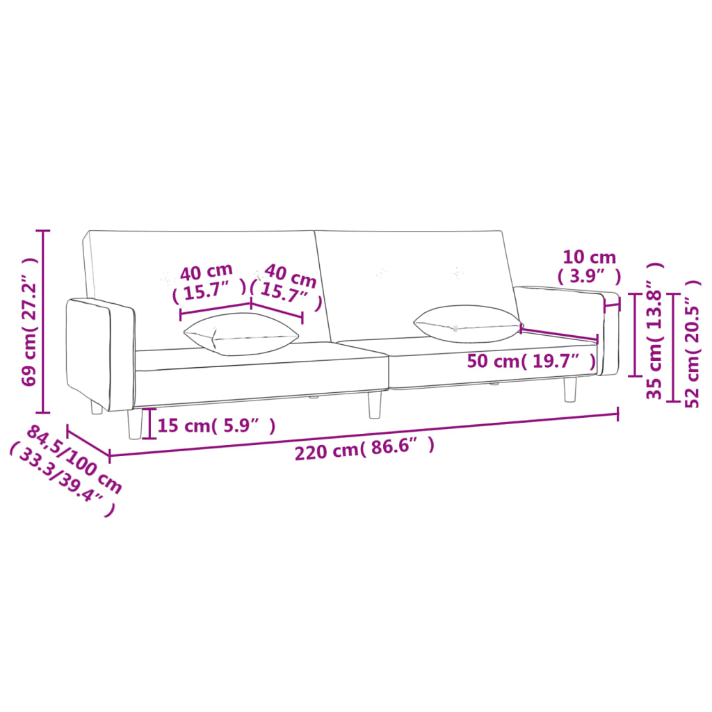 2-seater sofa bed, 2 cushions, light grey, textile