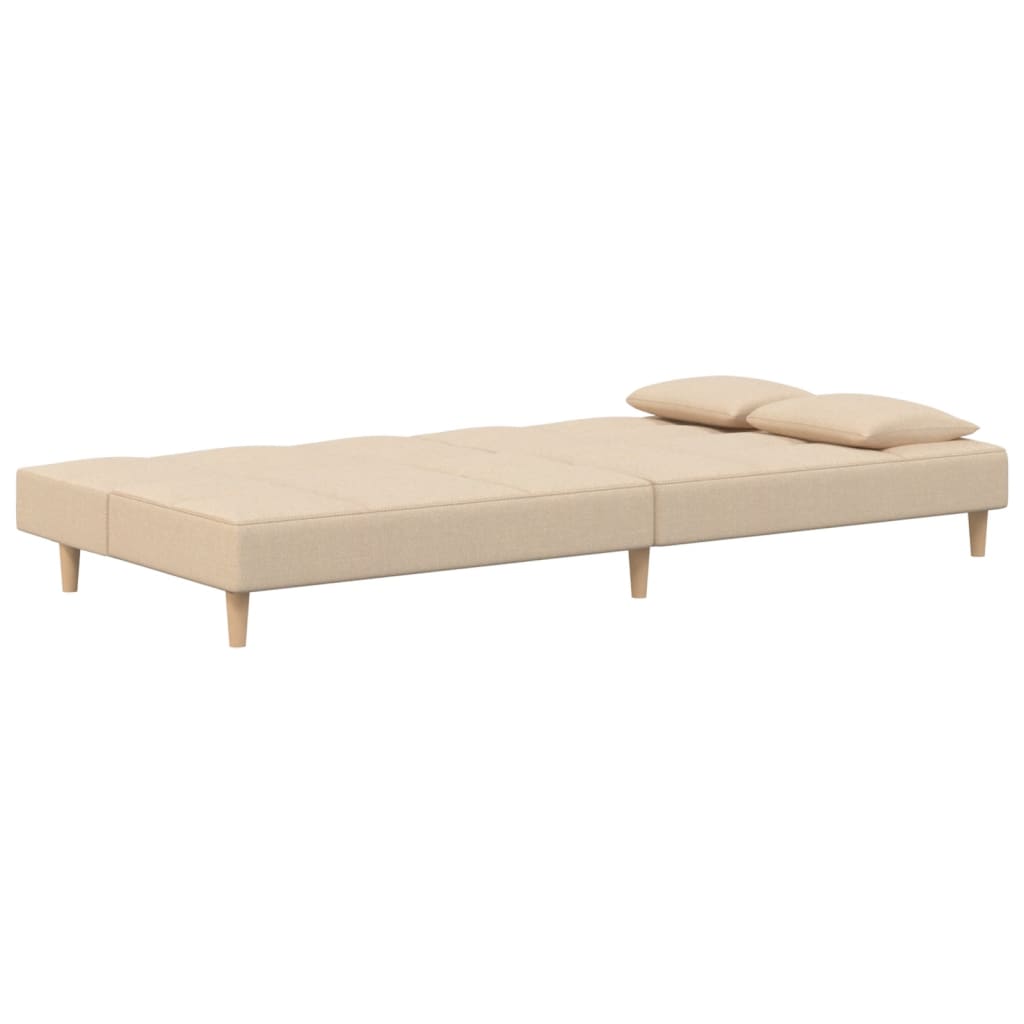 2-seater sofa bed, 2 cushions, cream, textile