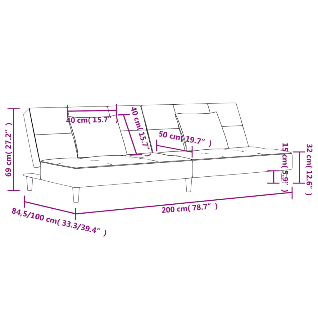 2-seater sofa bed, 2 cushions, cream, textile