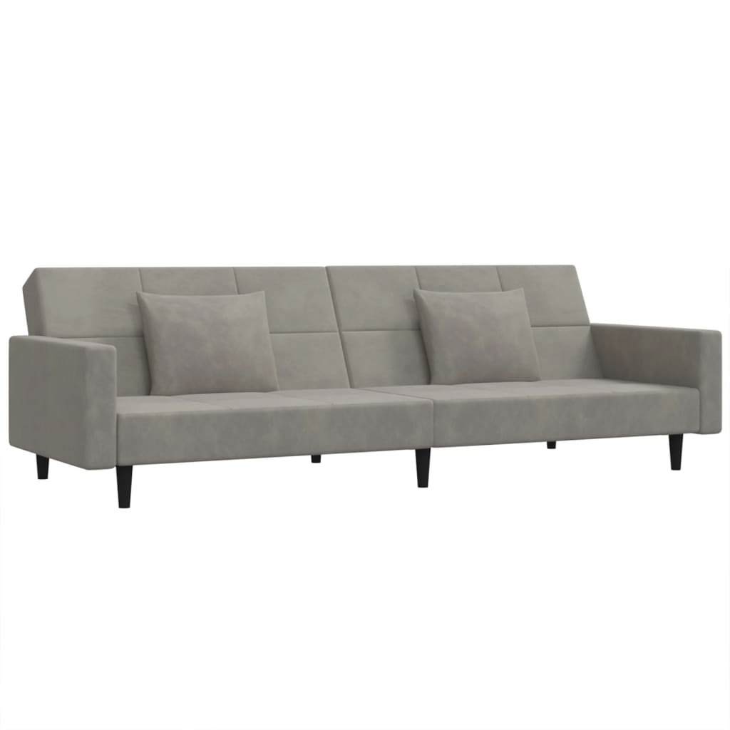 2-seater sofa bed, 2 cushions, light grey, velvet