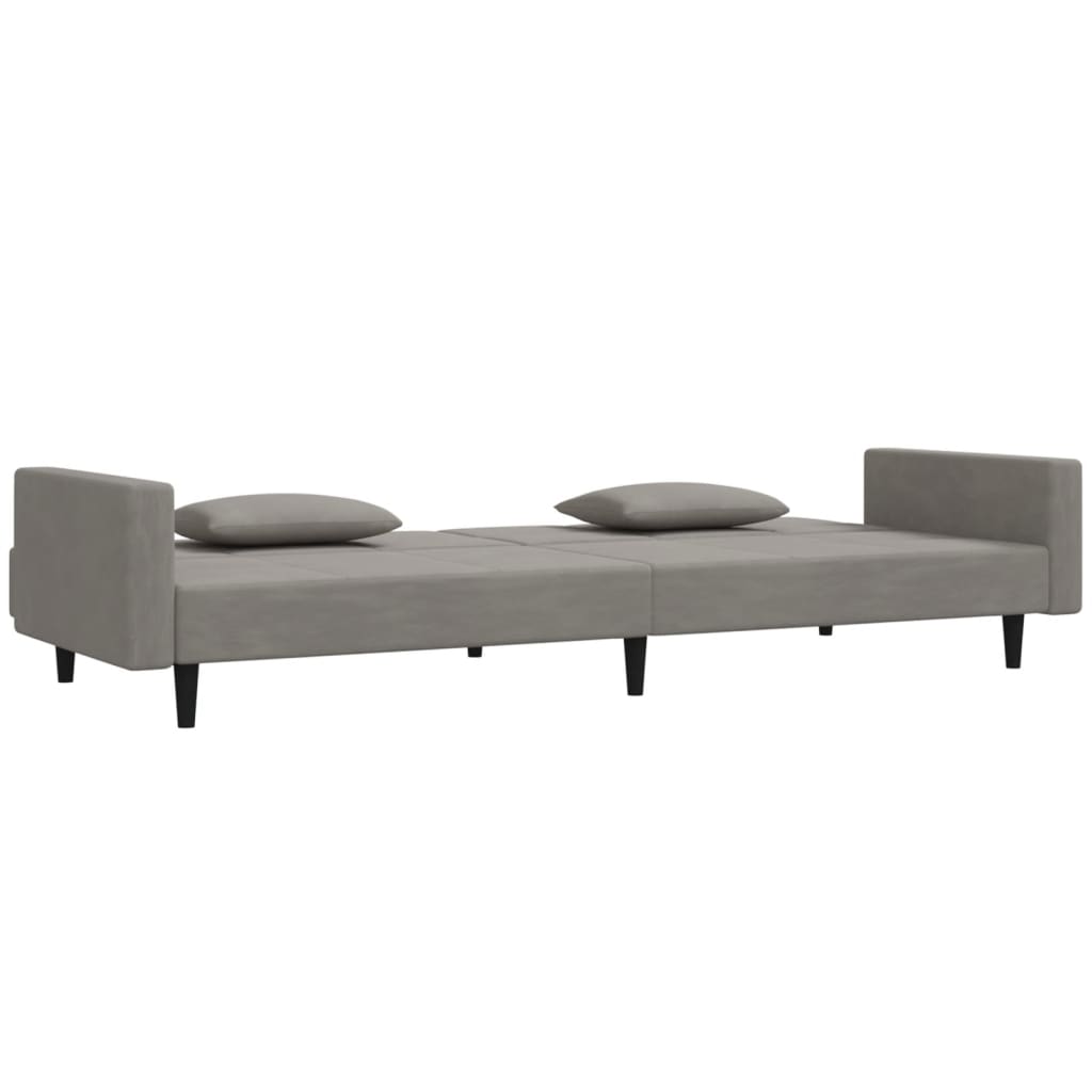 2-seater sofa bed, 2 cushions, light grey, velvet