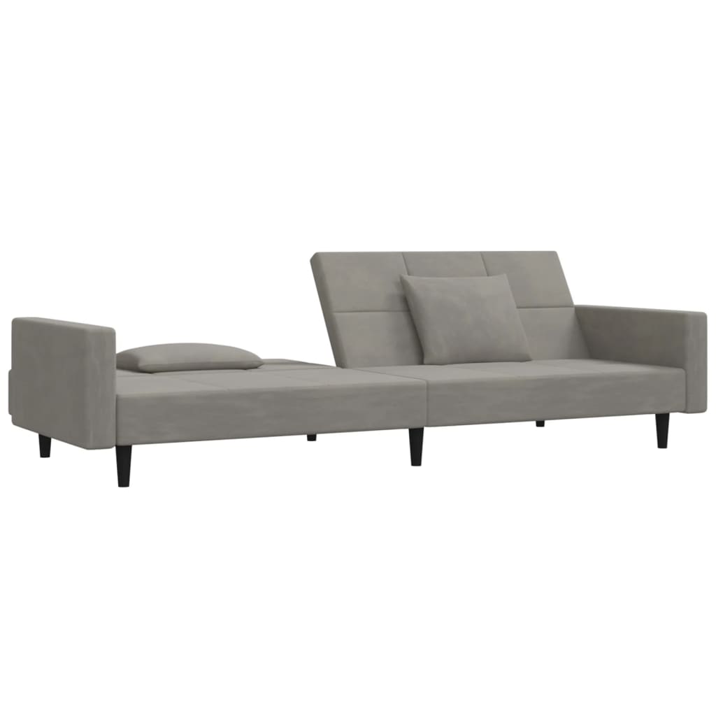 2-seater sofa bed, 2 cushions, light grey, velvet