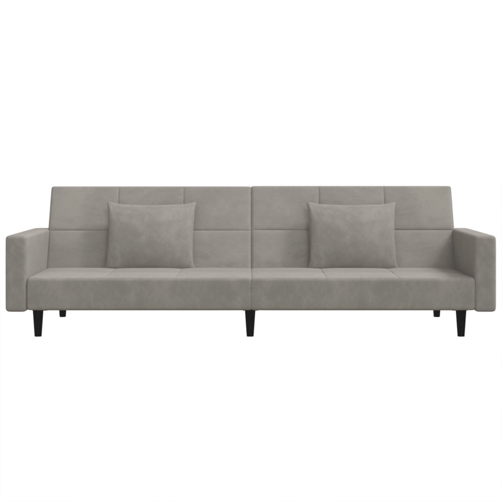 2-seater sofa bed, 2 cushions, light grey, velvet