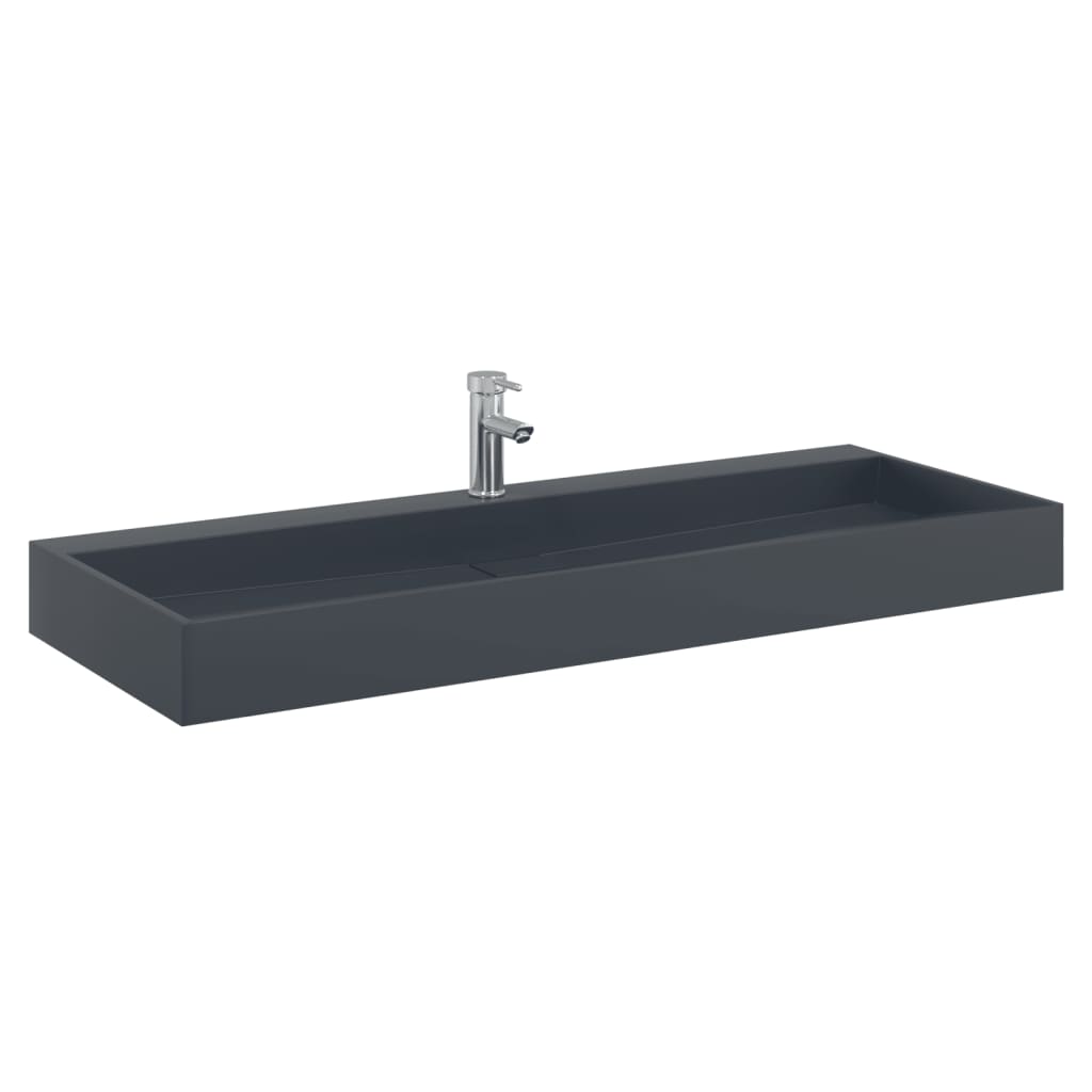 Anthracite washbasin 120x46x11 cm cast mineral/marble conglomerate