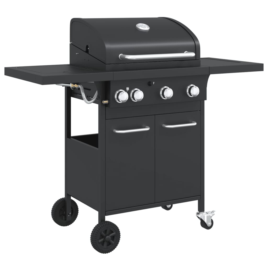 Gas grill with 4 burners, black, powder-coated steel