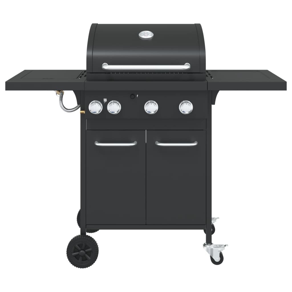 Gas grill with 4 burners, black, powder-coated steel