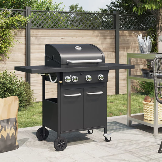 Gas grill with 4 burners, black, powder-coated steel