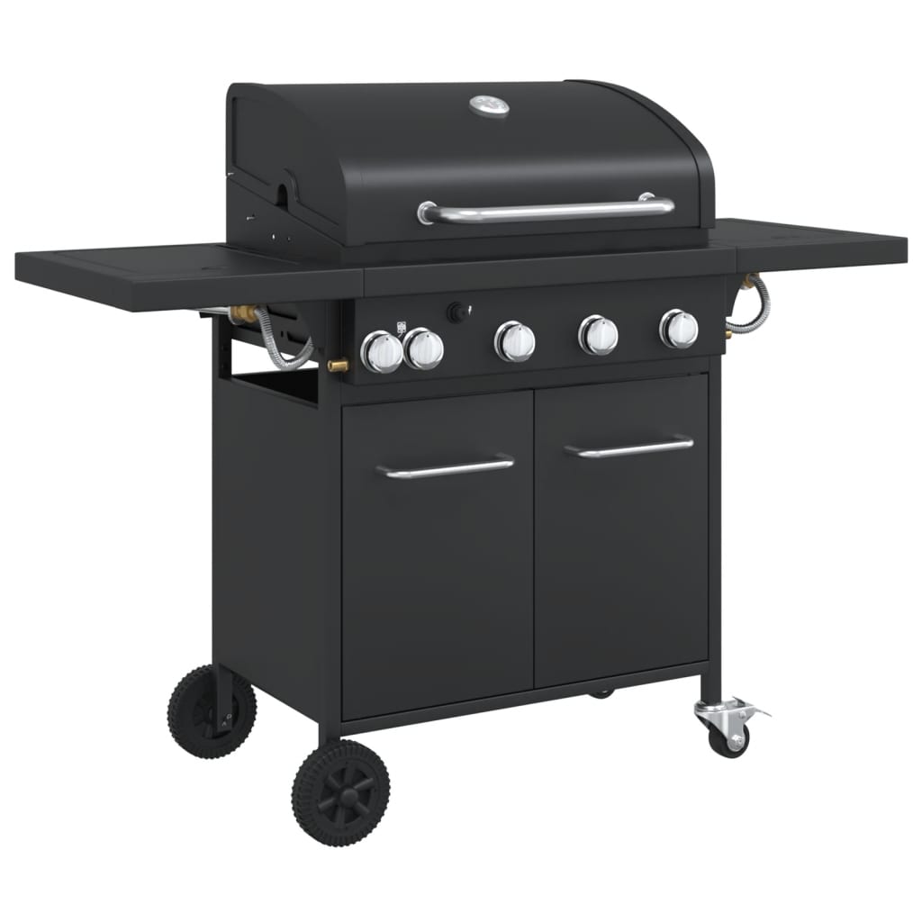 5-burner gas grill, black, powder-coated steel