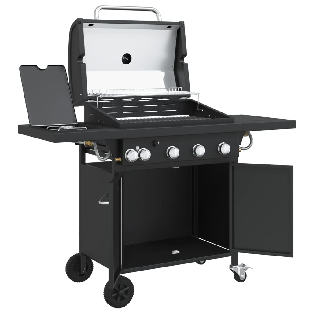 5-burner gas grill, black, powder-coated steel