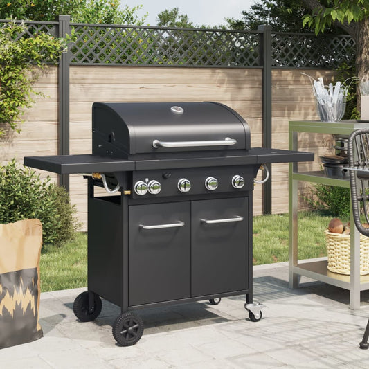 5-burner gas grill, black, powder-coated steel