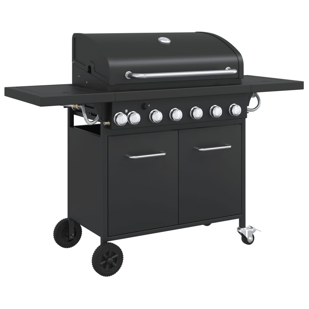 Gas grill with 7 burners, black, powder-coated steel