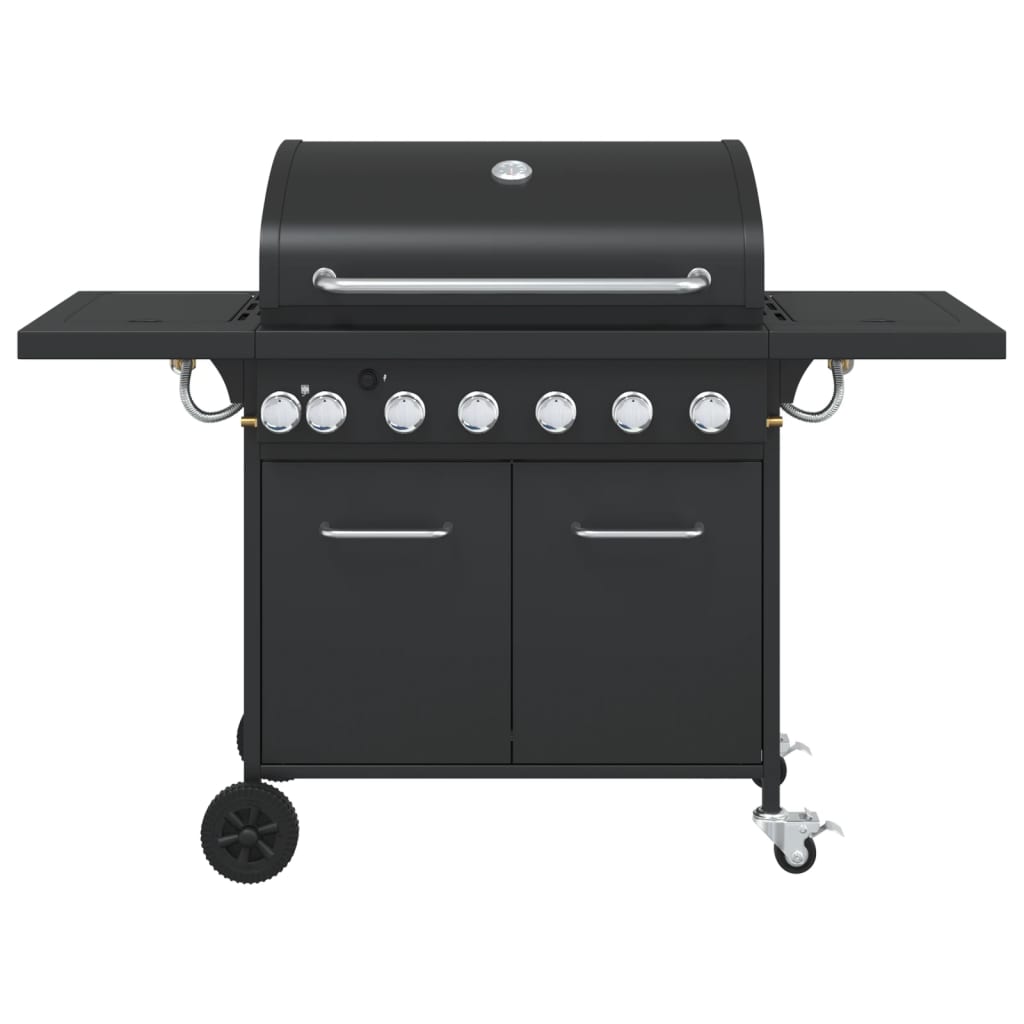 Gas grill with 7 burners, black, powder-coated steel