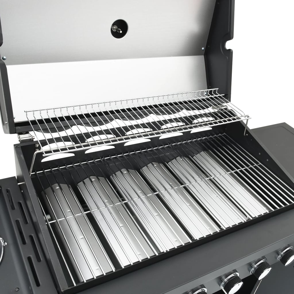 Gas grill with 7 burners, black, powder-coated steel