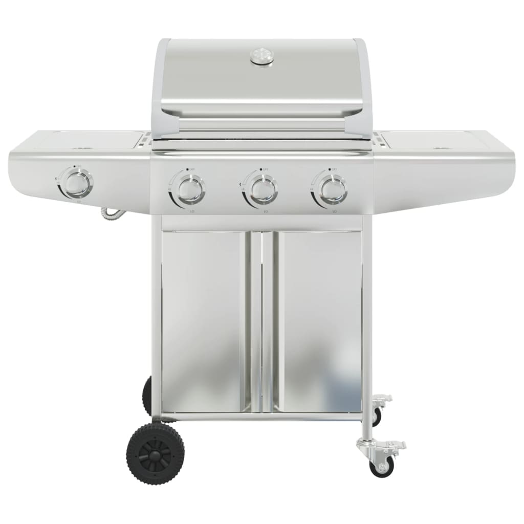 Gas grill with 4 burners, silver, stainless steel