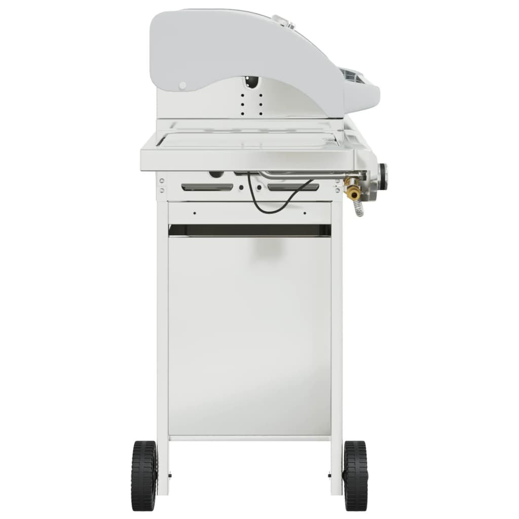 Gas grill with 5 burners, silver, stainless steel