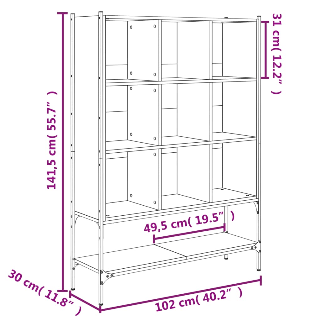 Bibliotecă, negru, 102x30x141,5 cm, lemn prelucrat