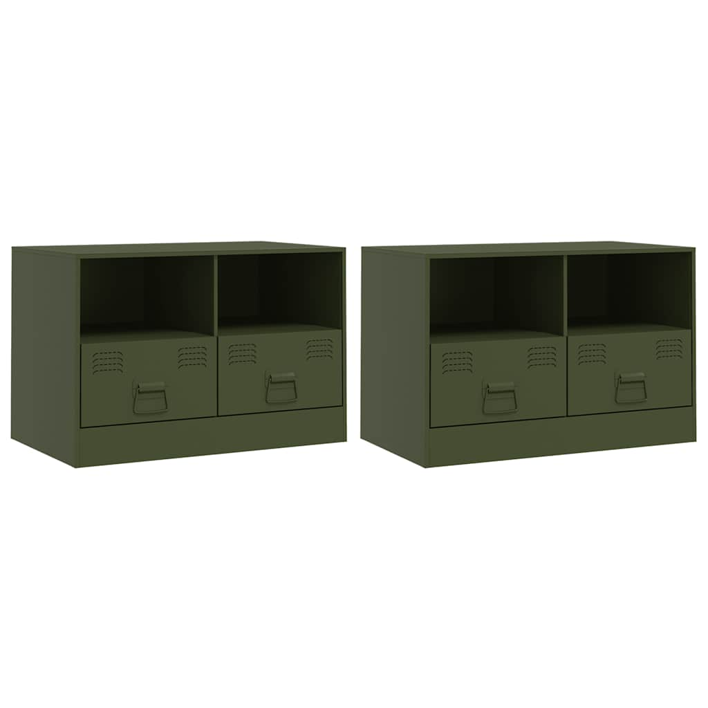 TV cabinets 2 pcs., olive green, 67x39x44 cm Steel