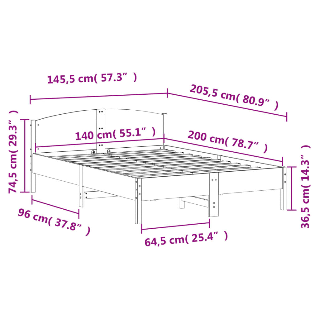 Cadru de pat fără saltea, maro ceruit 140x200 cm lemn masiv pin