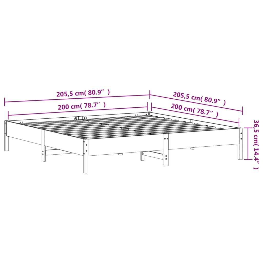 Cadru de pat fără saltea, maro ceruit 200x200 cm lemn masiv pin