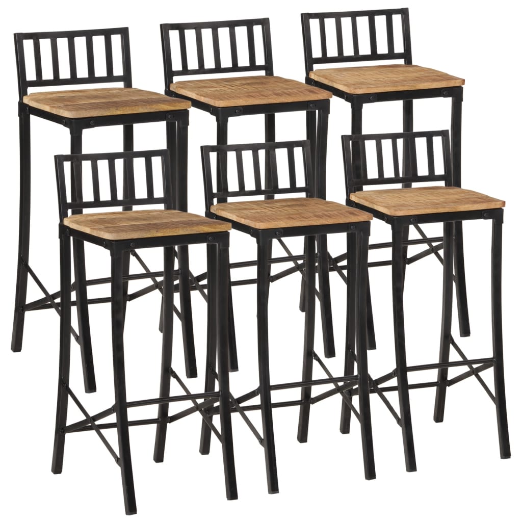 Bar set, 7 pieces, solid raw mango wood and metal