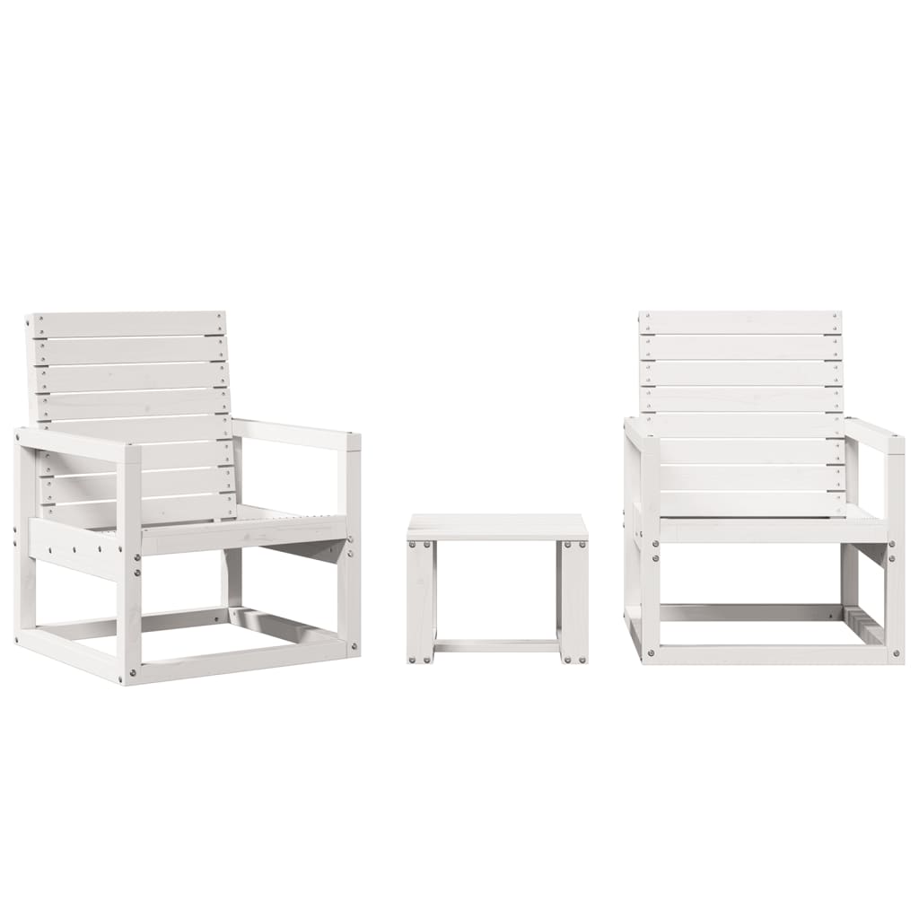 Garden furniture set, 3 pieces, white, solid pine wood