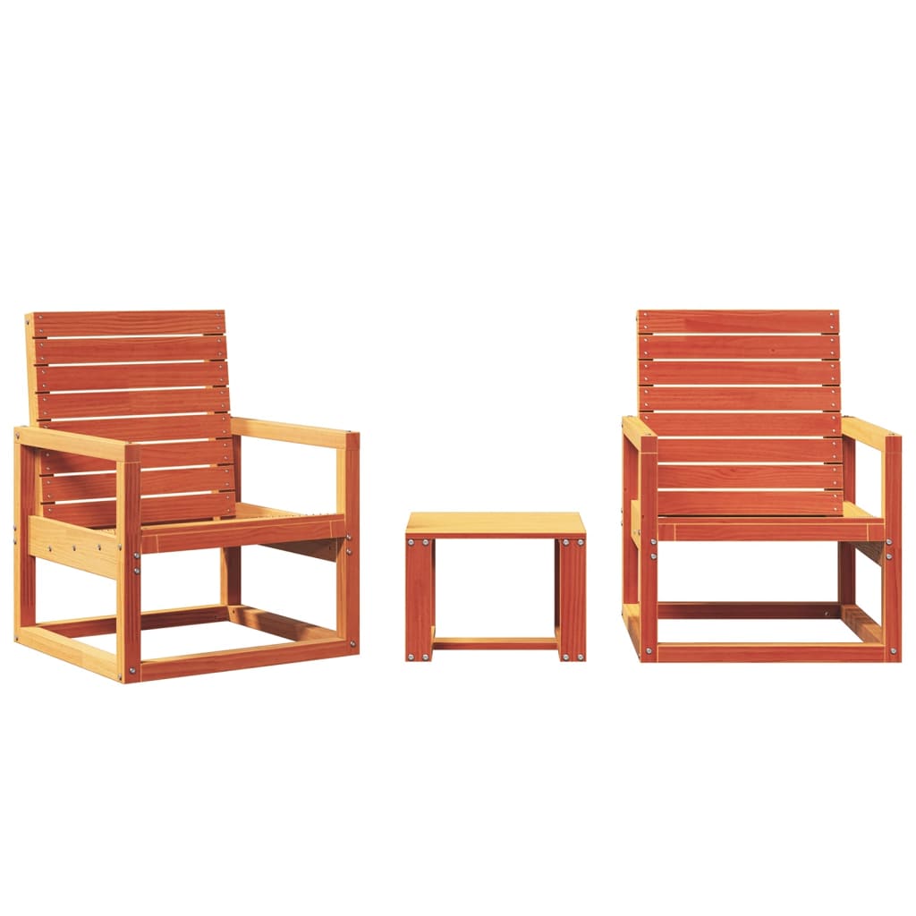 Garden furniture set, 3 pieces, waxed brown, solid pine wood