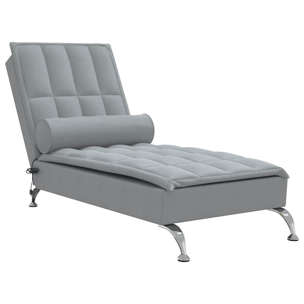 Massage lounger with support, light grey, textile