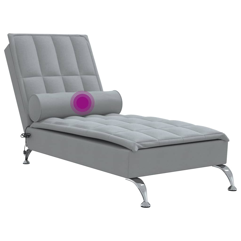 Massage lounger with support, light grey, textile