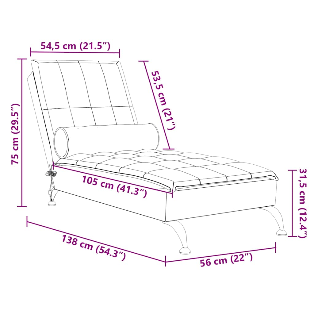 Massage lounger with support, light grey, textile