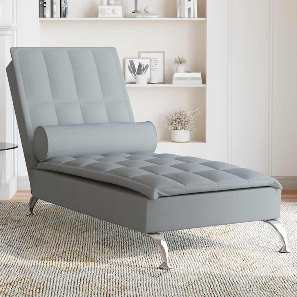 Massage lounger with support, light grey, textile