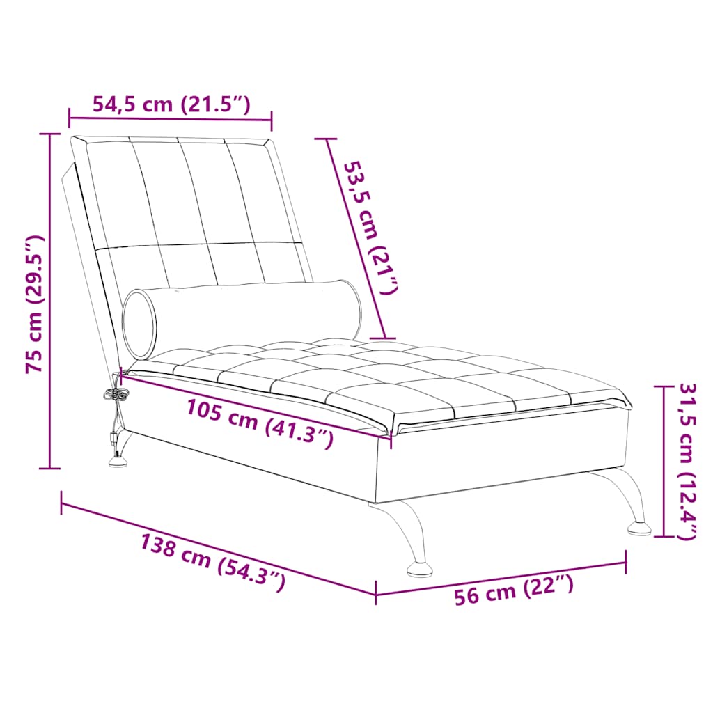 Șezlong de masaj cu sprijin, gri închis, material textil