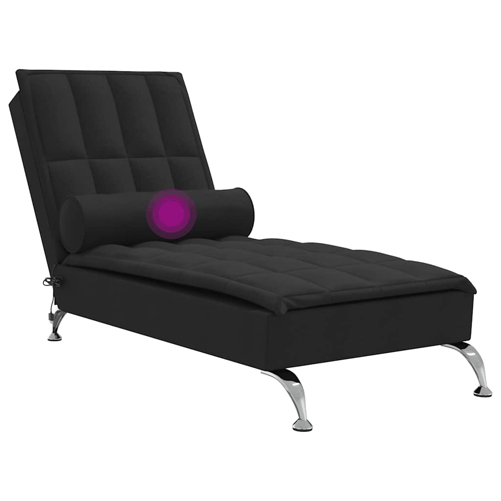 Massage lounger with support, black, textile