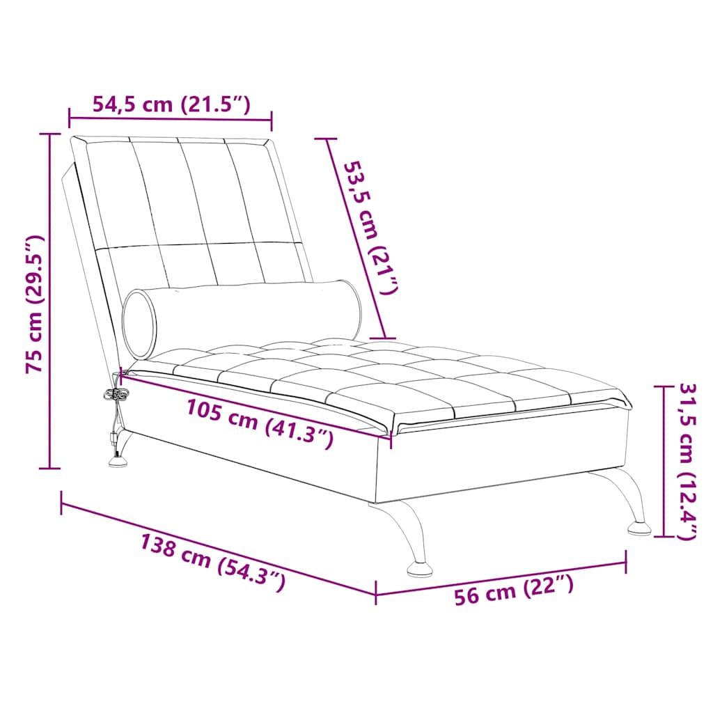 Șezlong de masaj cu sprijin, maro, material textil