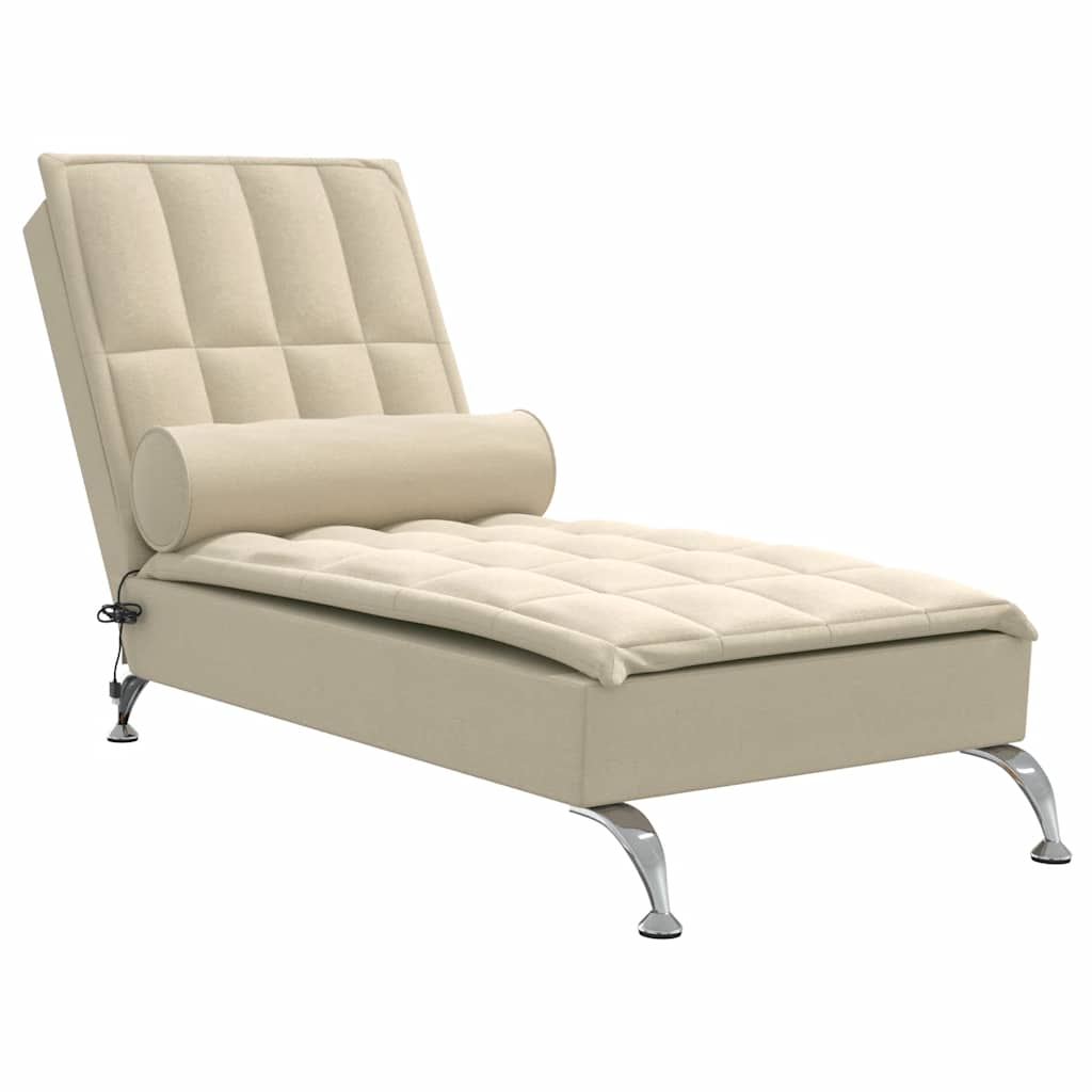 Massage lounger with support, cream, textile