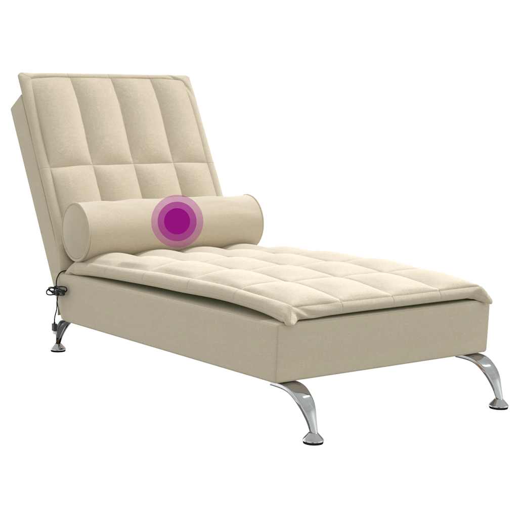 Massage lounger with support, cream, textile