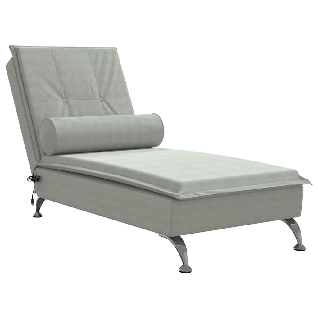 Massage lounger with support, light grey, velvet