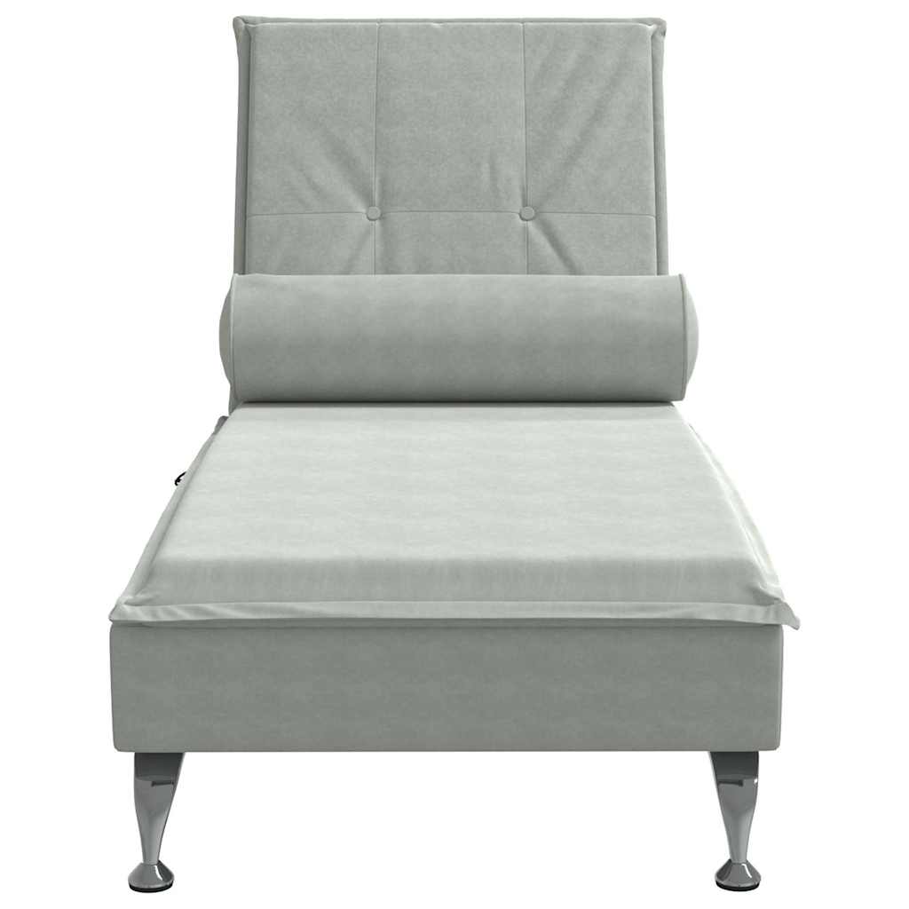 Massage lounger with support, light grey, velvet