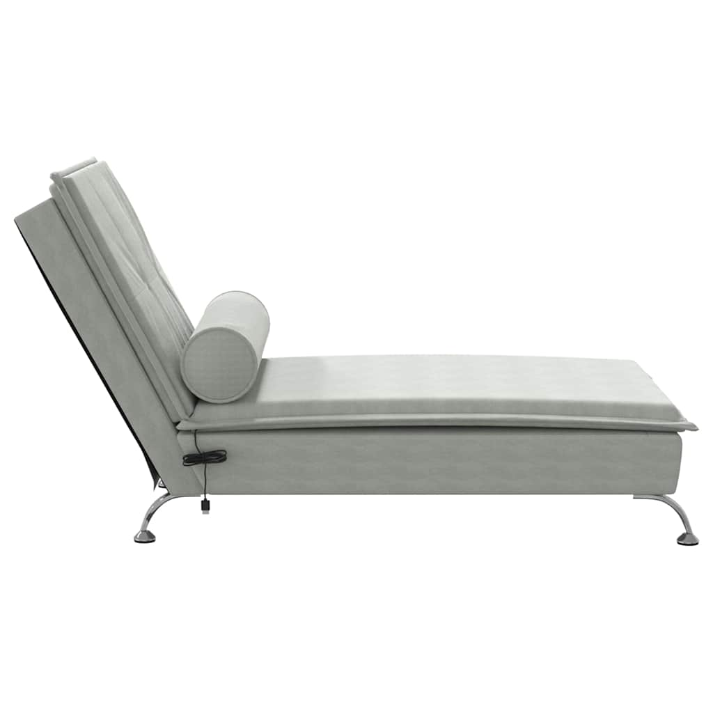 Massage lounger with support, light grey, velvet