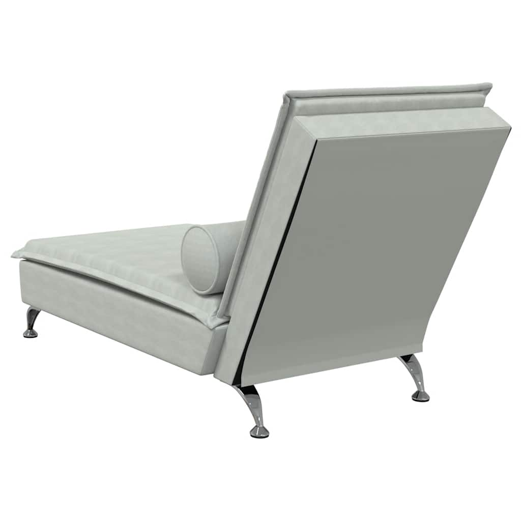 Massage lounger with support, light grey, velvet